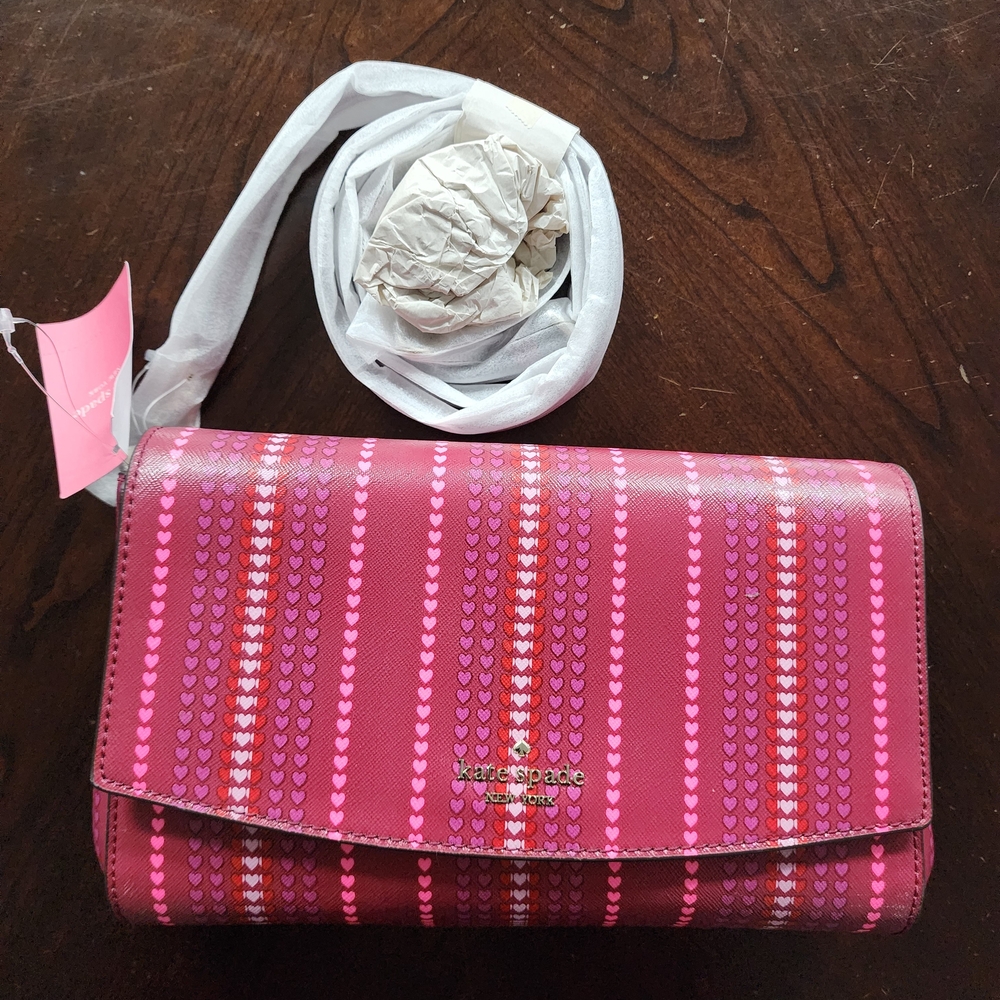 Kate Spade Pink and Red Heart Pattern Clutch